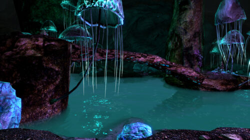 Bioluminescent Underground Cave Fantasy Landscape 4K PC Wallpaper