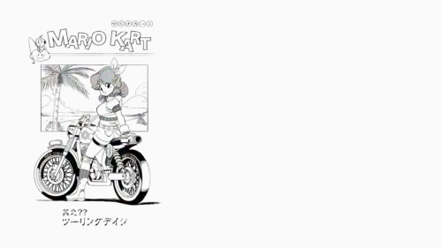 Retro Mario Kart Manga Style Girl on Motorcycle Desktop Wallpaper