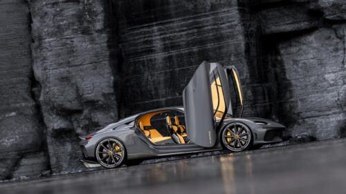 Koenigsegg Gemera Hypercar with Open Doors Grey and Yellow PC Wallpaper