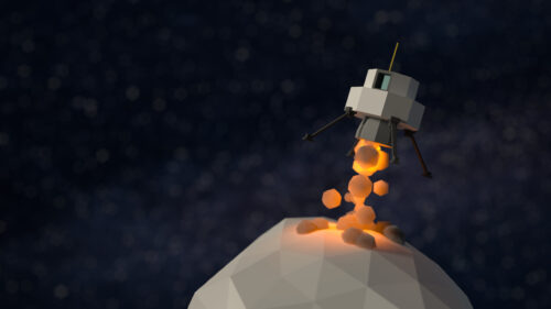 Low Poly Spacecraft Launching From Moon Surface 4K Wallpaper