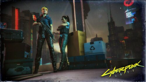 Cyberpunk 2077 Night City Mercenaries Standing Tall 4K Desktop Wallpaper