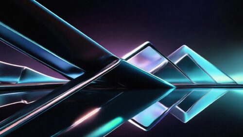 Futuristic 3D Abstract Glass Shapes with Neon Reflections 4K Wallpaper