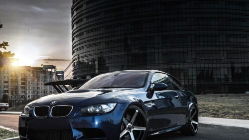 Stunning Blue BMW E92 M3 Sport Coupe in Urban Sunset Desktop Wallpaper