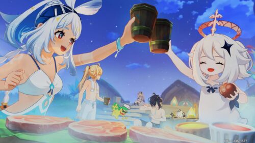 Genshin Impact Summer Beach Party Mualani and Paimon 4K Wallpaper
