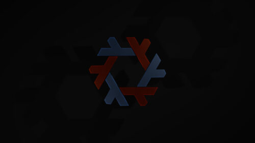 Minimalist Red and Blue Geometric Hexagon Logo Desktop Wallpaper