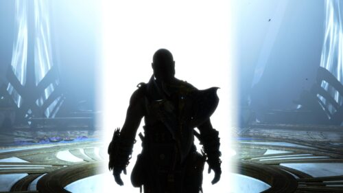 Kratos Silhouette Standing Before Radiant Light God of War 4K PC Wallpaper