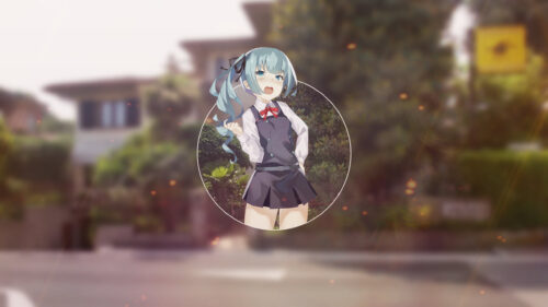Cute Anime Girl with Blue Twin Tails School Uniform Desktop Wallpaper