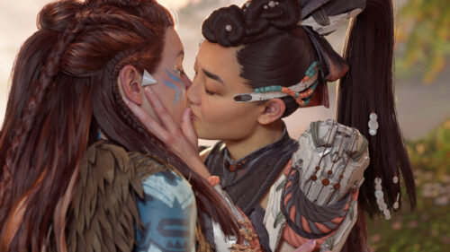 Aloy and Seyka Romantic Moment from Horizon Forbidden West 4K Wallpaper