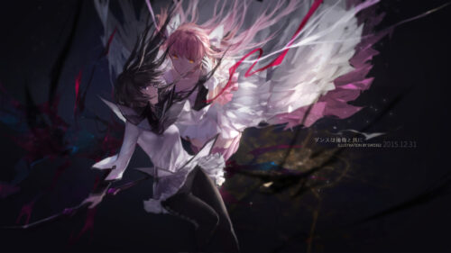 Madoka Kaname and Homura Akemi Fantasy Anime Duel 4K Wallpaper