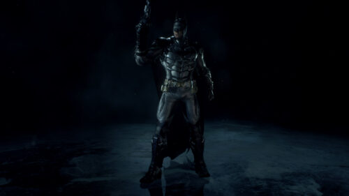 Batman Arkham Knight Tactical Suit Standing in Shadows 4K Wallpaper