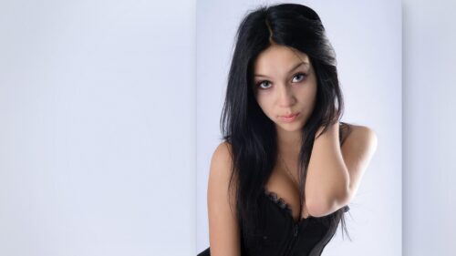 Beautiful Young Woman with Long Black Hair Portrait PC Wallpaper