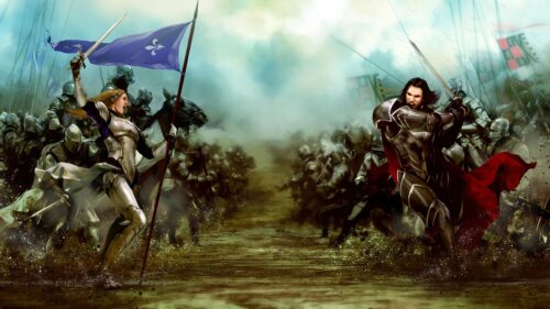 Epic Medieval Battle Scene with Knight and Warrior Queen 4K PC Wallpaper