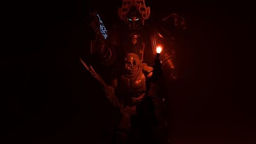 Warhammer 40k Chaos Space Marine and Imperial Guard Soldier 4K Desktop Wallpaper