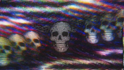 Abstract Glitch Art Skulls with Colorful Noise Texture 4K Wallpaper