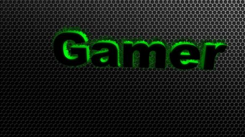 Neon Green Gamer Text on Metallic Industrial Background PC Wallpaper