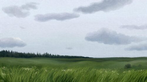 Serene Green Meadow Landscape Oil Painting Style PC Wallpaper