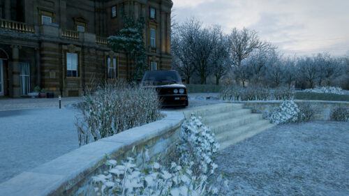Classic Black BMW E30 M3 Parked at a Snowy Manor PC Wallpaper