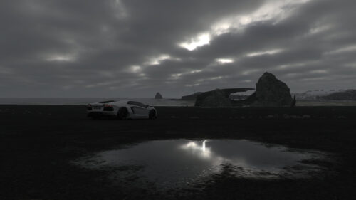 Lamborghini Aventador on a Dark Moody Beach Coast 4K Wallpaper