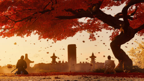 Samurai Warriors Meditating Under Autumn Maple Tree 4K PC Wallpaper