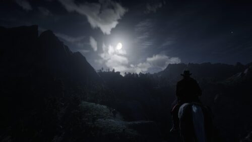 Arthur Morgan Riding Horse Under Moonlight Red Dead Redemption 2 4K Wallpaper
