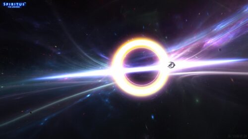 Stunning Interstellar Black Hole with Spacecraft PC Wallpaper