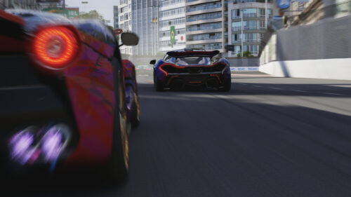 High Speed Supercar Racing Duel on City Track 4K Wallpaper