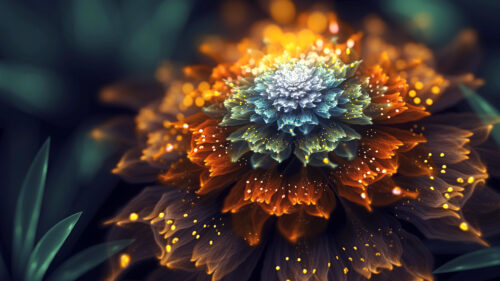 Stunning Fractal Flower with Glowing Golden Particles 4K Wallpaper