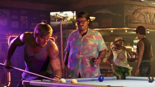 Grand Theft Auto VI Pool Hall Scene with Characters 4K Wallpaper