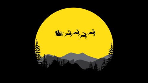 Minimalist Santa Claus Sleigh with Reindeer Silhouette PC Wallpaper