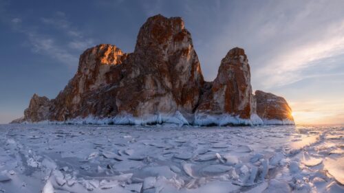 Breathtaking Baikal Lake Frozen Landscape Sunset 4K Wallpaper