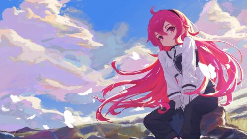 Beautiful Anime Girl with Long Pink Hair and Butterflies 4K Desktop Wallpaper