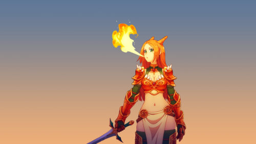 Anime Warrior Girl Breathing Fire Charizard Inspired Armor 4K PC Wallpaper