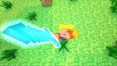 Minecraft Character Wielding Glowing Diamond Sword Desktop Wallpaper