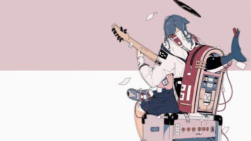 Anime Girl Playing Guitar with Whale Backpack Aesthetic 4K Wallpaper