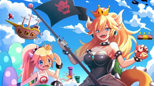 Bowsette and Princess Peach Super Mario Fan Art 4K PC Wallpaper