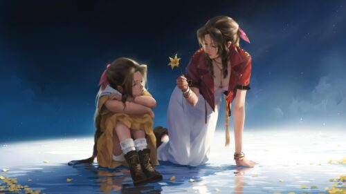 Aerith Gainsborough Comforting Her Younger Self Final Fantasy 7 4K Wallpaper