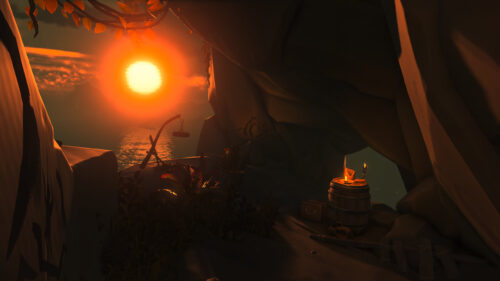 Stunning Sea Cave Sunset Adventure Game Scene PC Wallpaper