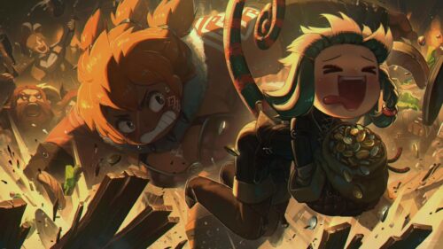 Dynamic Anime Heist Action Scene Featuring Fantasy Characters PC Wallpaper