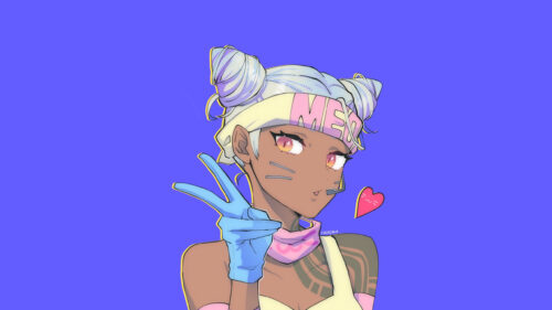 Anime Girl with Space Buns and Peace Sign Aesthetic PC Wallpaper