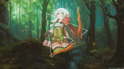 Anime Elf Archer in Enchanted Forest Landscape PC Wallpaper
