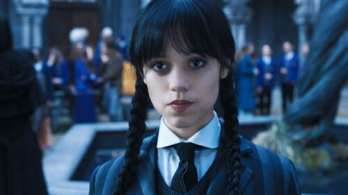Enigmatic Wednesday Addams Cinematic Portrait High Resolution Desktop Wallpaper