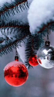 Red Christmas Balls Tree Snow Android Wallpaper