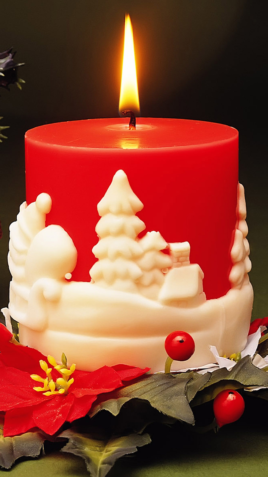 Red Christmas Candle Android Wallpaper