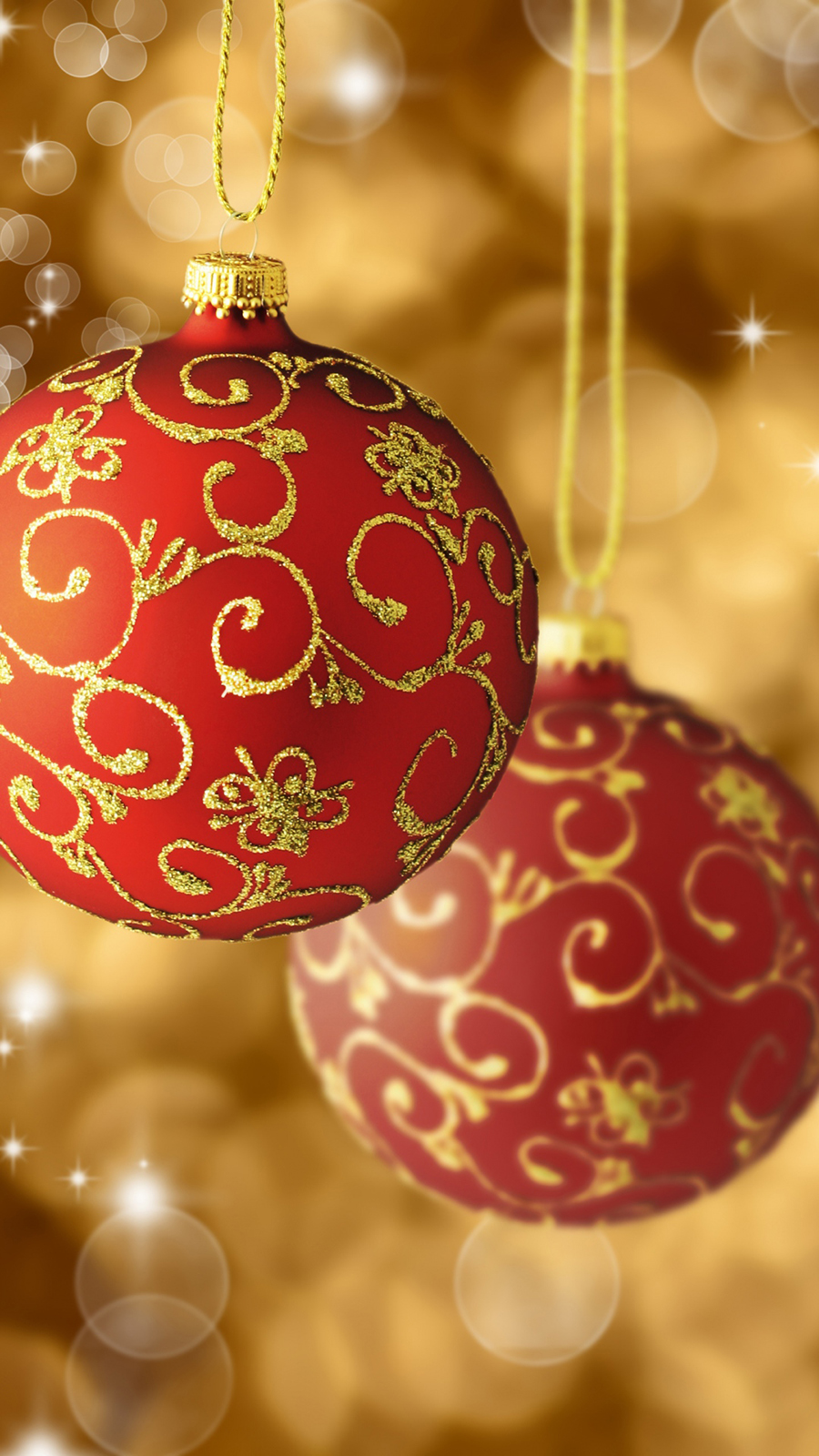 Red Gold Christmas Balls Tree Decorations Android Wallpaper