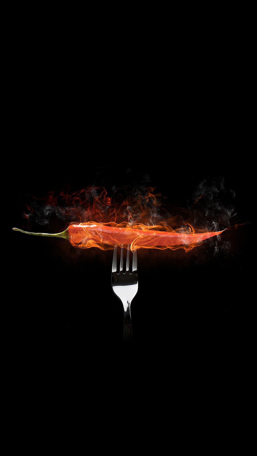 Red Hot Ghost Chili Pepper Flames Fork Illustration Android Wallpaper