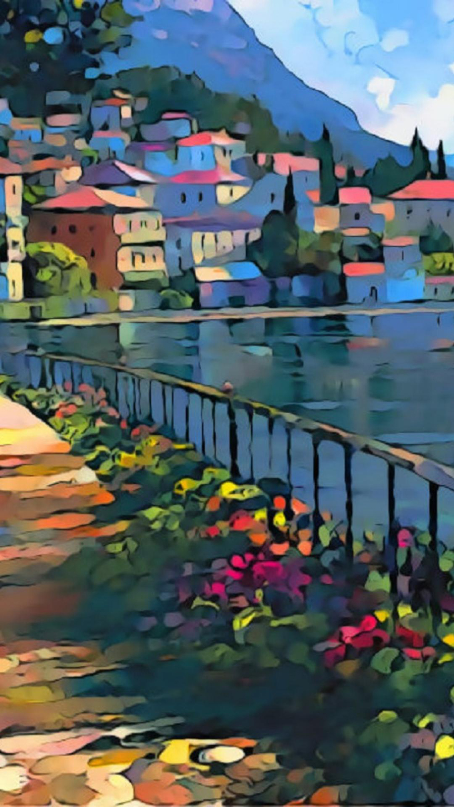 Summer City Italy Colorful Painting Aqua Bright Wallpaper