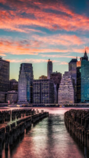 Sunset Light Over City Shades Of Purple Wallpaper