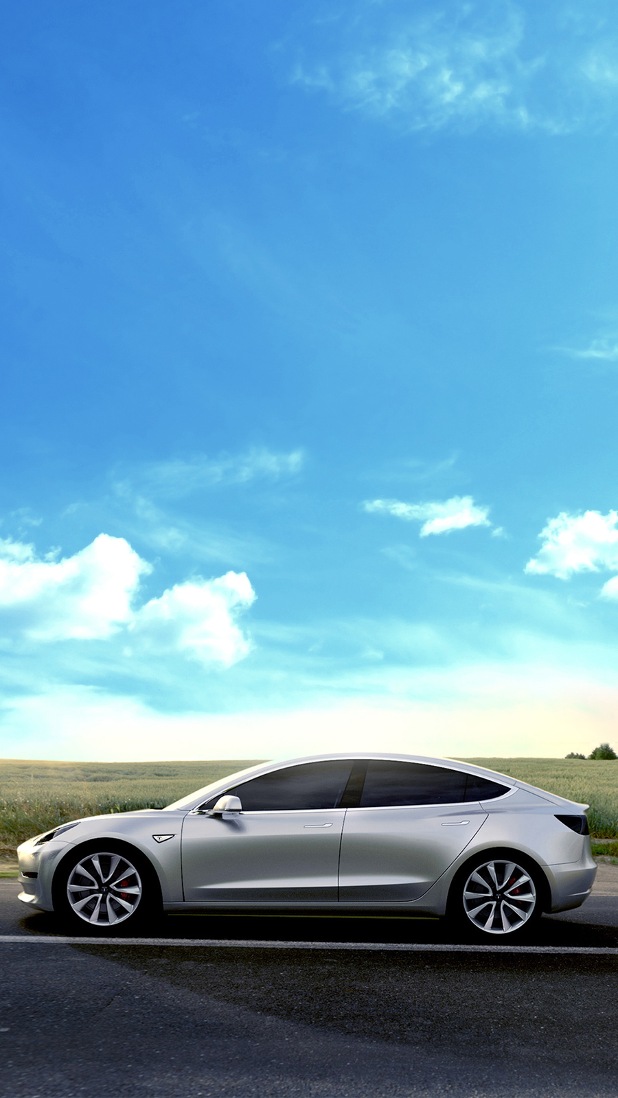 Tesla Model 3 Sky Clouds Android Wallpaper