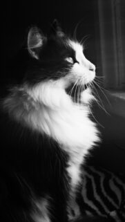 Black And White Fluffy Cat Looking Wallpapers Download