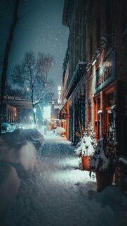 Winter Wonderland: Snowy Road to Cafe